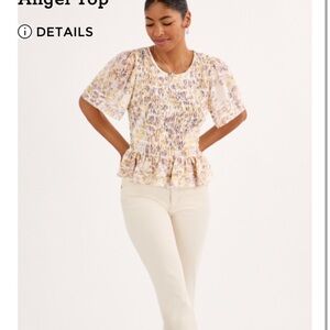 CAbi Angel Top in Cream and Purple